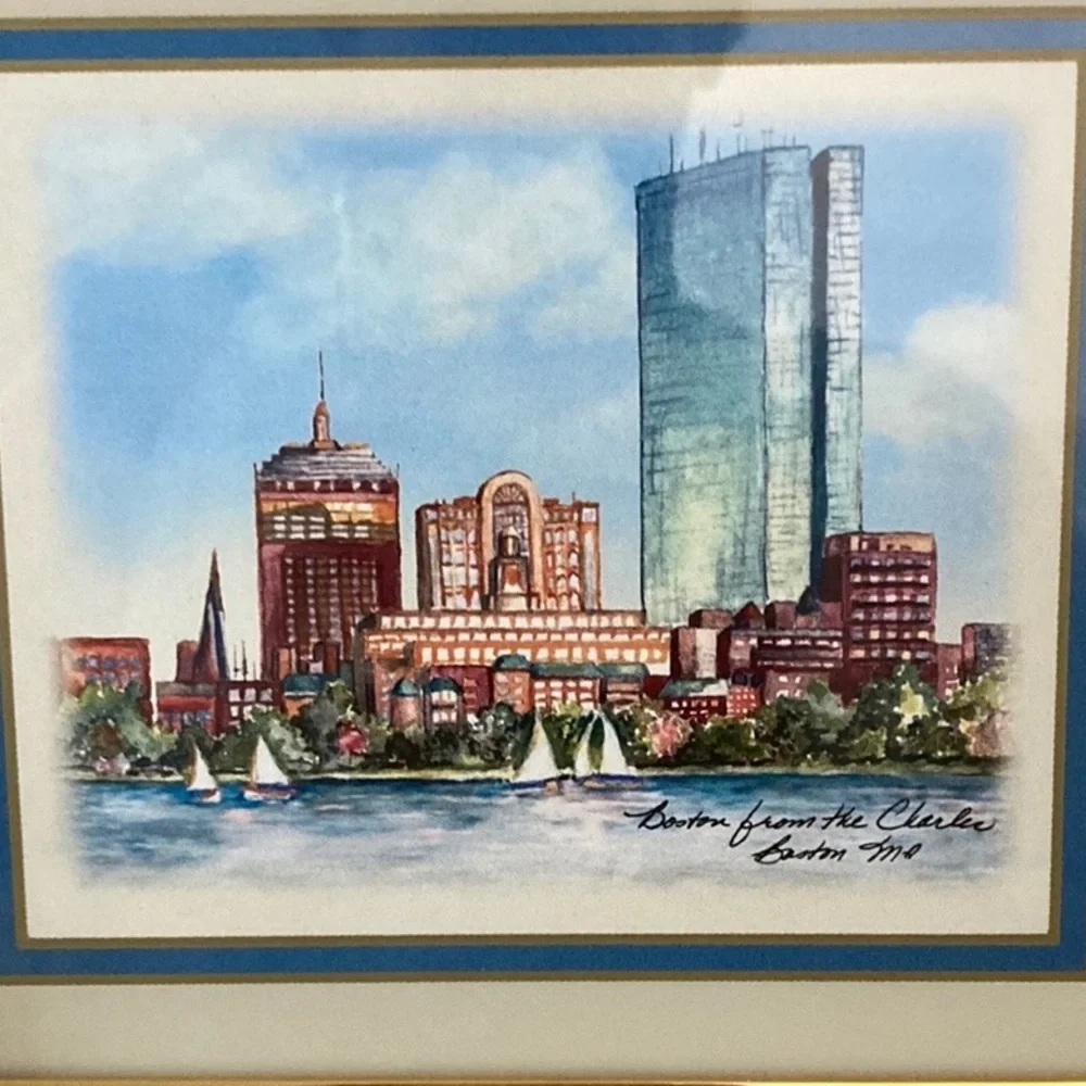 Vintage Egliomise Designs Handmade Framed Mirror “Boston From The Charles River